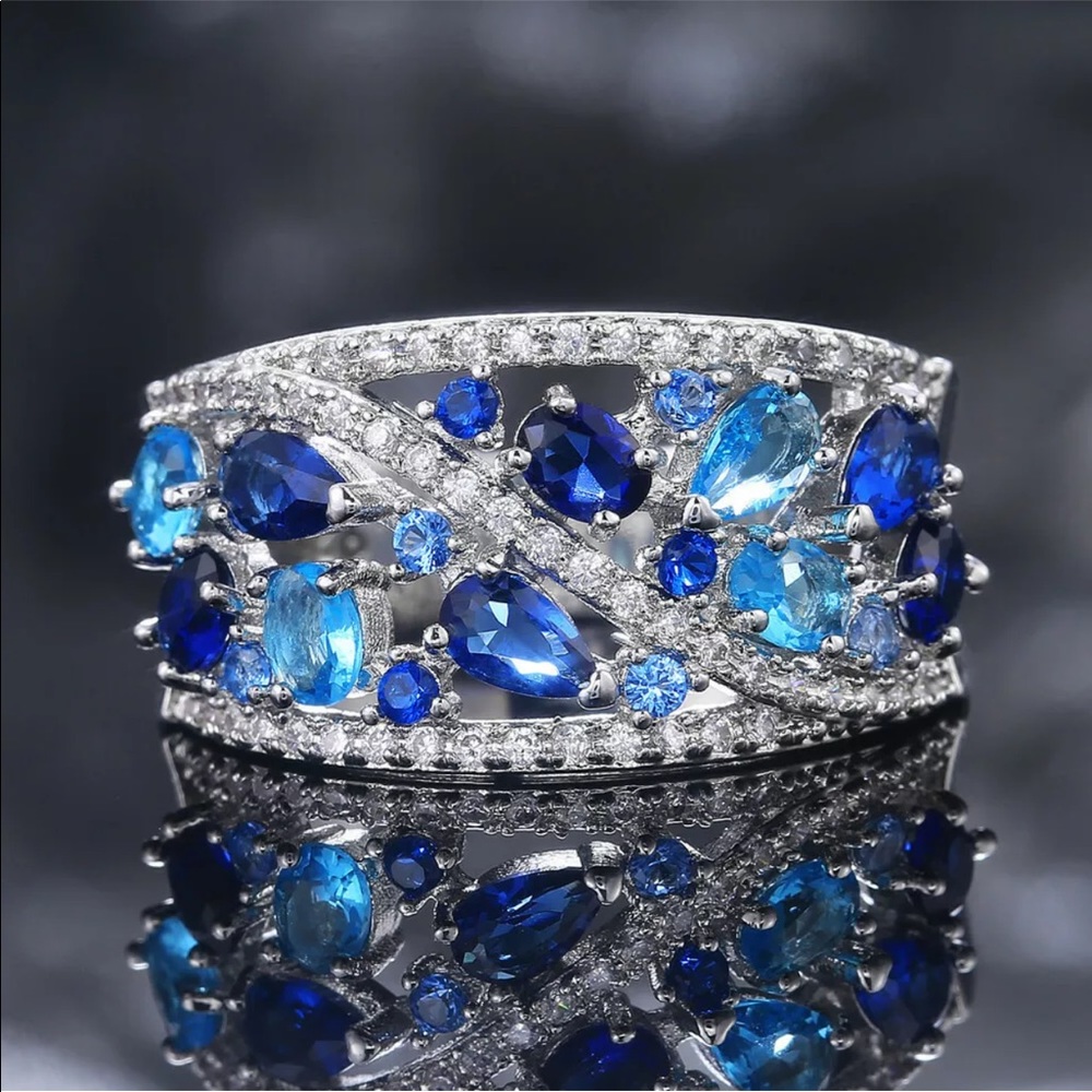 New 925 Silver Aquamarine & Sapphire Jewelry ring - Picture 3 of 7